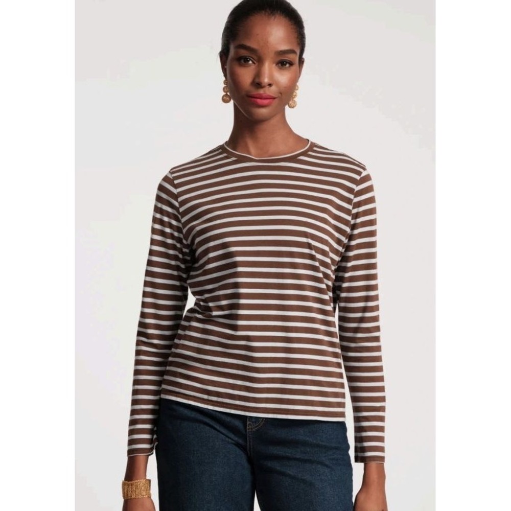 Frances Valentine Brown Blue Stripe Long Sleeve T Shirt $128rt‎ sz XS
